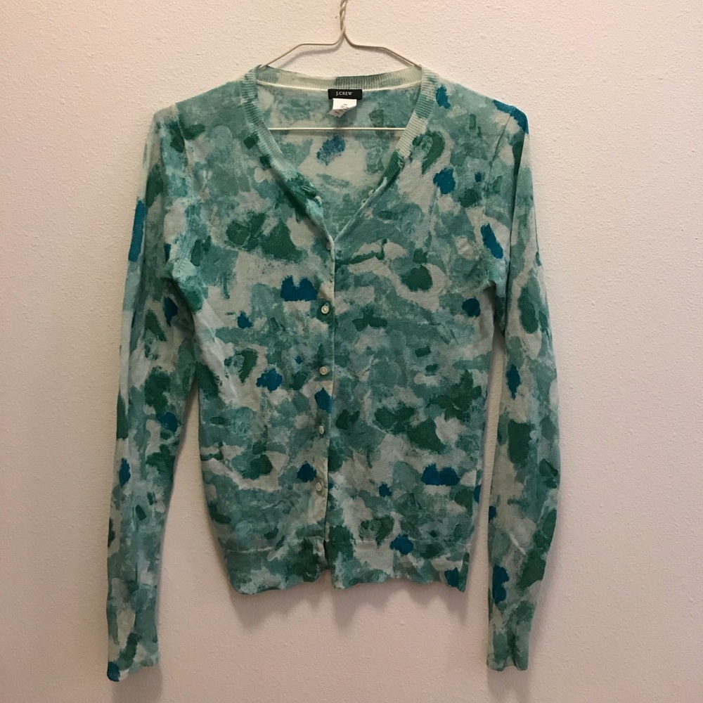 J. Crew Watercolor Teal Long Sleeve XS Cardigan